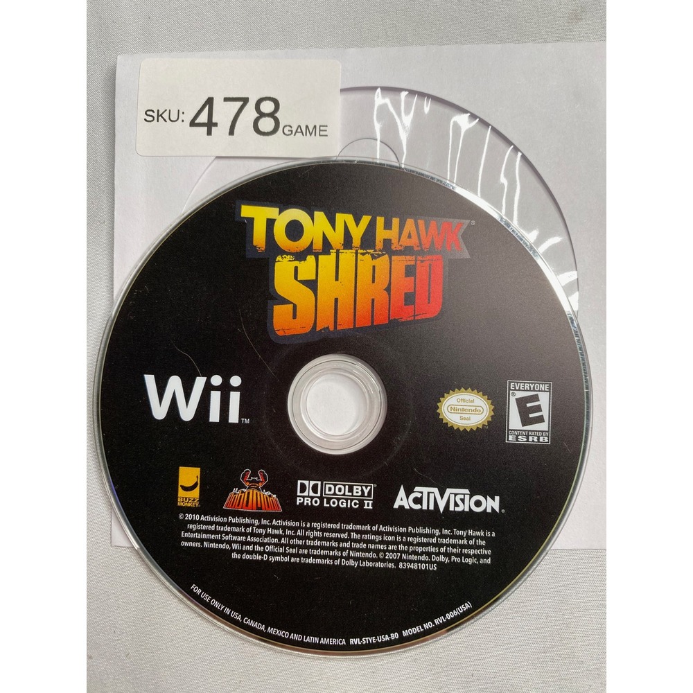 Tony Hawk Shred Nintendo Wii Video Game Disc